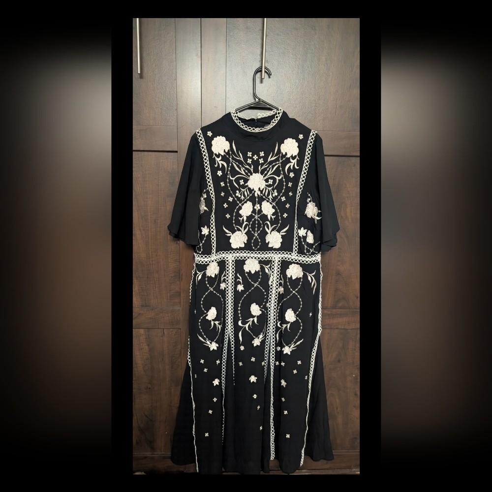 ASOS Black and Cream Floral Long Sleeve Dress